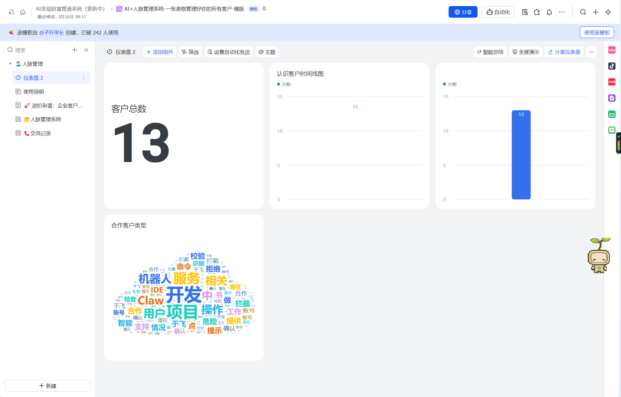 超级个体客户与人脉管理系统模板与使用人数截图